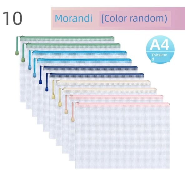 A4 Fermuarlı Dosya Çantası - A4/Morandi - Karışık Renk - 10 Adet
