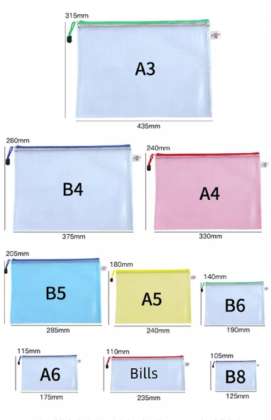 A4 Fermuarlı Dosya Çantası - A4/Morandi - Karışık Renk - 10 Adet - 7