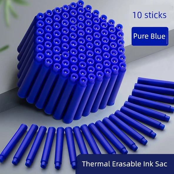 Silinebilir Mürekkep Kalem Yedekleri - Ming Ucu - Saf Mavi - 10 Paket - 3.4mm Kalibre