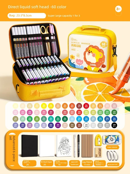 Akrilik Marker Kalem Seti - Küçük Aslan Boyama Takımı - 60 Renk - Akıllı Mürekkep Kontrolü
