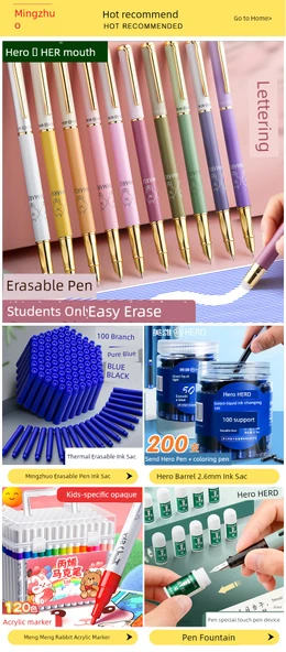 Silinebilir Mürekkep Kalem Yedekleri - Ming Ucu - Saf Mavi - 50 Paket + 2 Silinebilir Kalem - 3.4mm Kalibre - 7