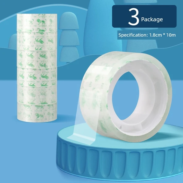 Şeffaf Kırtasiye Bandı - 18mm Genişlik 10m Uzunluk 3 Rulo