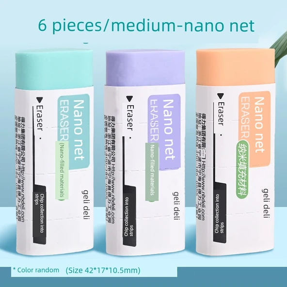 Deli Nano Net Silgi - Orta 6 Paket Macaron Renk
