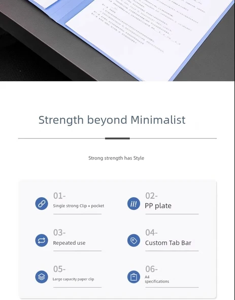 A4 Ofis Dosyası - 3'lü Çift Klips Siyah - Resim 8