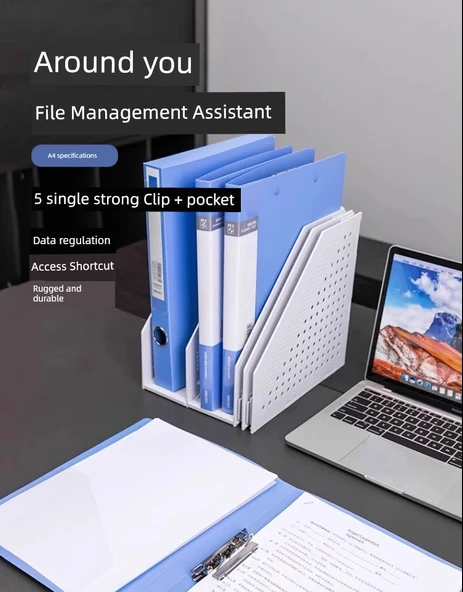 A4 Ofis Dosyası - 3'lü Çift Klips Siyah - Resim 7