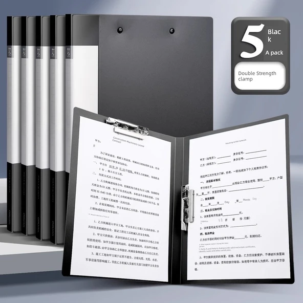 A4 Ofis Dosyası - 5'li Çift Klips Siyah