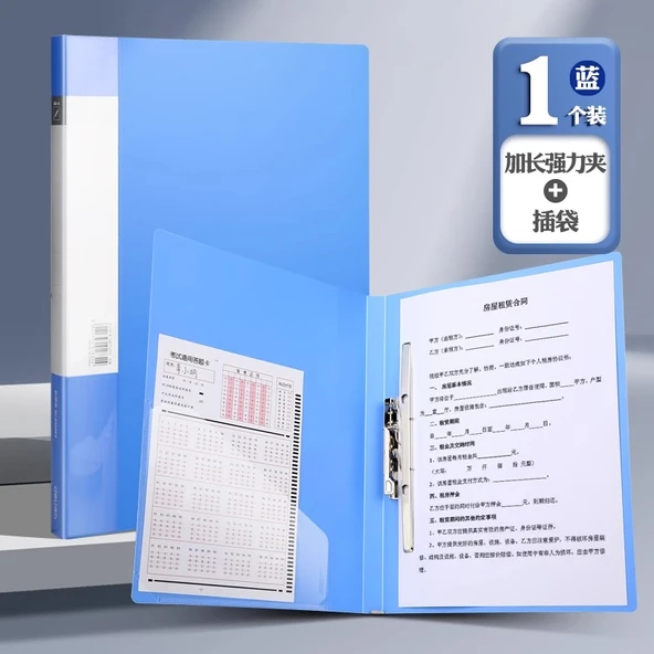 A4 Ofis Dosyası - Uzun Klips Tek Klips Mavi