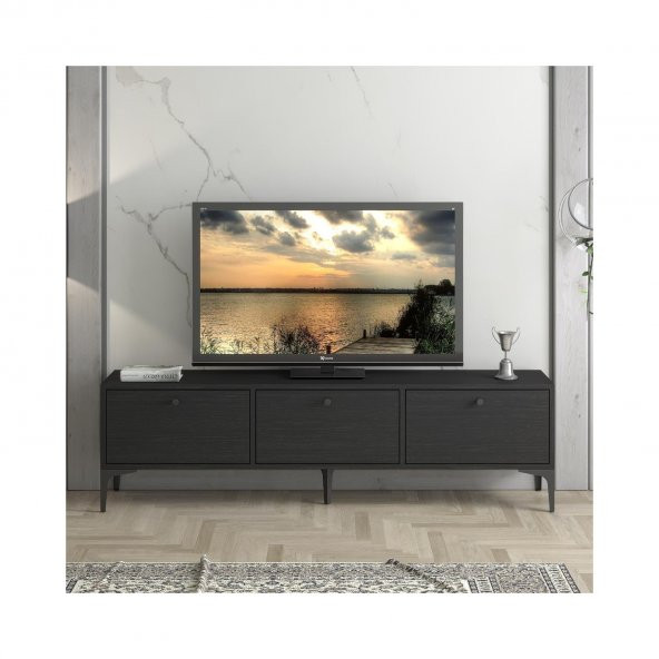 Woodn Love Etna Premium Metal Ayaklı Dolaplı 160 Cm Tv Ünitesi - Wood Siyah / Siyah - 8