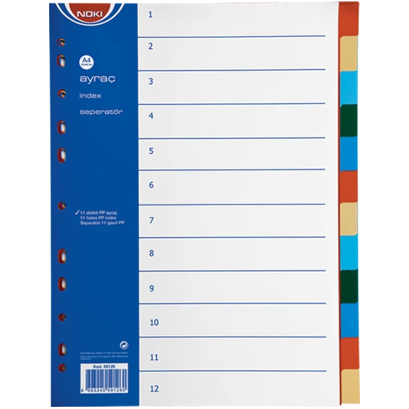 Noki Seperatör 12 Renkli Plastik A4 59126