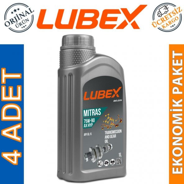Lubex Mitras AX HYP 75W-90 1 Lt Manuel Şanzıman Yağı (4 Adet)