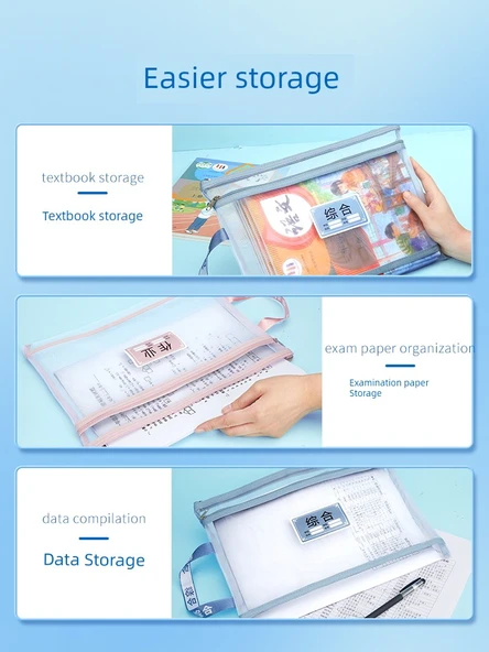 1. Sınıf Fermuarlı Kitap Dosya Çantası - 1 Paket - İş için İki Katmanlı Kalınlaştırılmış - 6