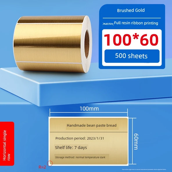 Fırçalı Altın/Gümüş PET Etiket Kağıdı - 100*60mm - 500 Yaprak - Tel Çizim Altın