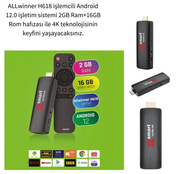 alpsmart AS515 Android TV Stick 2GB Ram 16GB Hafıza