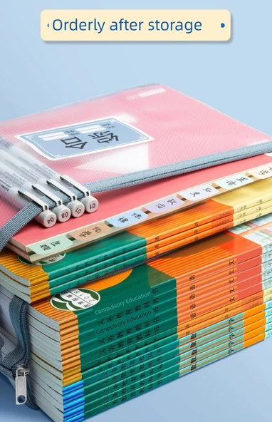 1. Sınıf Fermuarlı Kitap Dosya Çantası - 5 Paket - İki Katmanlı Kalınlaştırılmış - 12
