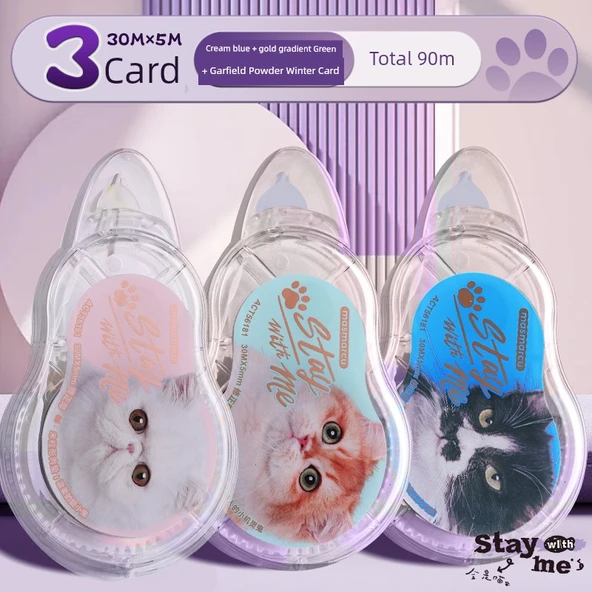 Mavi/Krem Kedi + Yeşil/Altın Geçişli + Pudra/Garfield 90M Düzeltme Bandı