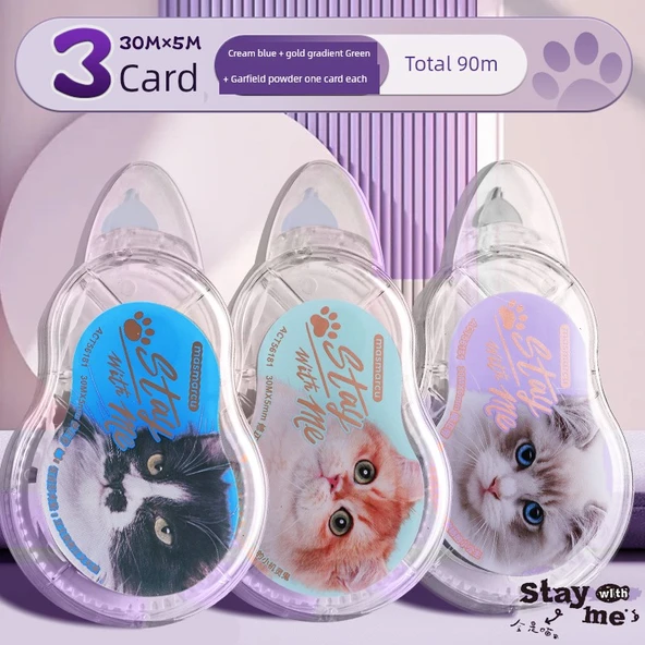Mavi/Krem Kedi + Yeşil/Altın Geçişli + Mor/Puppet Kedi 90M Düzeltme Bandı