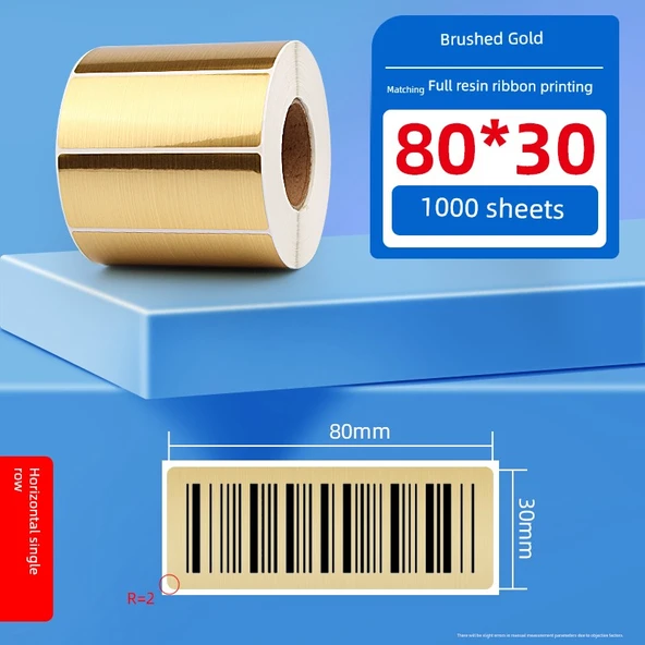 Fırçalı Altın/Gümüş PET Etiket Kağıdı - 80*30mm - 1000 Yaprak - Yatay Tel Çizim Altın