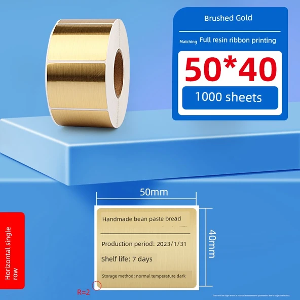 Fırçalı Altın/Gümüş PET Etiket Kağıdı - 50*40mm - 1000 Yaprak - Tek Sıra Yatay Plaka Tel Çizim Altın