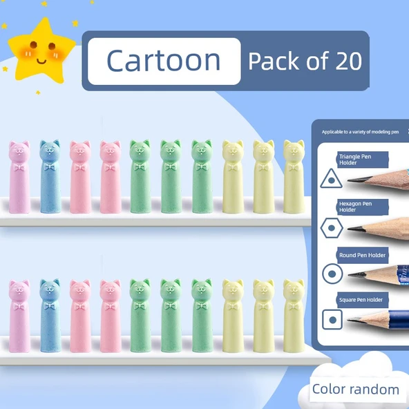 Silikon Kalem Ucu Uzatıcı Koruyucu Kapağı - [20 Paket] Karikatür / Yumuşak Silikon