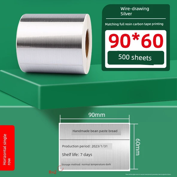 Fırçalı Altın/Gümüş PET Etiket Kağıdı - 90*60mm - 500 Yaprak - Yatay Tel Çizim Gümüş