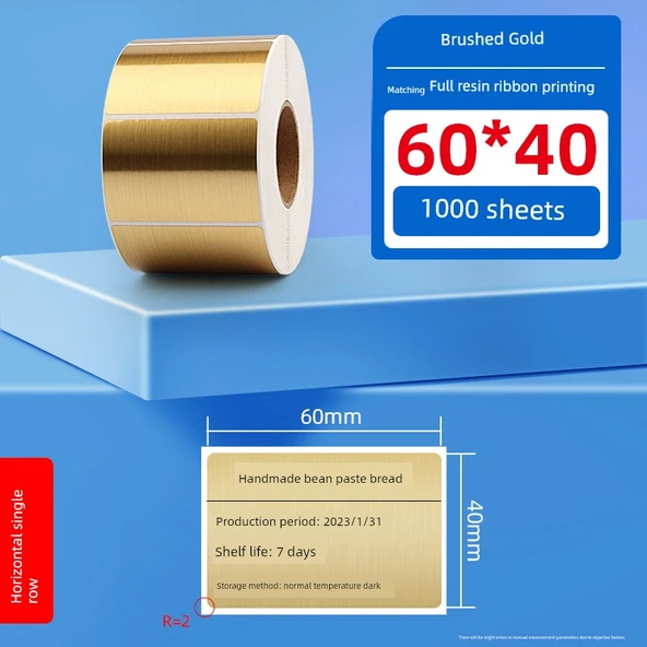 Fırçalı Altın/Gümüş PET Etiket Kağıdı - 60*40mm - 1000 Yaprak - Yatay Fırçalı Altın