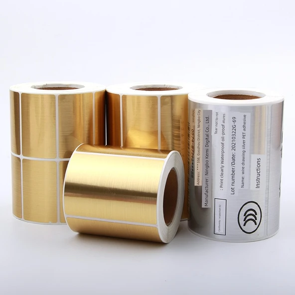 Fırçalı Altın/Gümüş PET Etiket Kağıdı - 70*40mm - 1000 Yaprak - Yatay Tel Çizim Altın - Resim 4