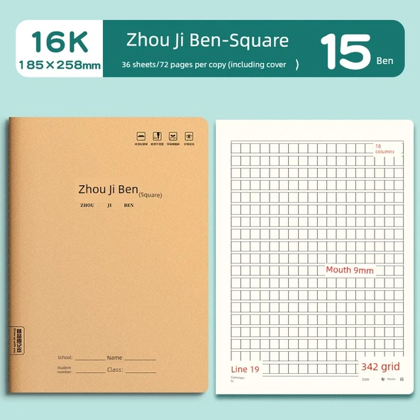 16K Haftalık Defter - 15 Adet Kareli