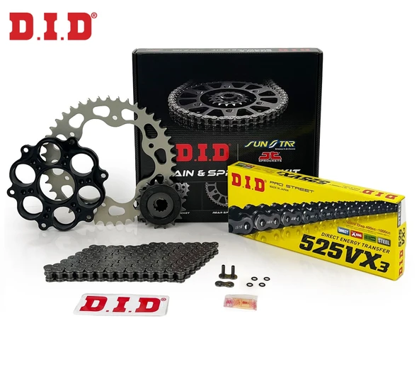 ZİNCİR DİŞLİ SETİ DUCATI STREETFIGHTER (848 cc)  (2012-2015) / DUCATI / STREETFIGHTER / 848cc / ZİNCİR: DID-525VX3 (Çelik)-104 / ÖN-ARKA DİŞLİ: JT (15T-42T) / 2012-2013-2014-2015 ürün görseli 1