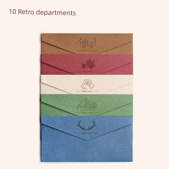 Edebi Çift Zarf Mektup Kağıdı Seti - 10 Klasik Vintage Renk