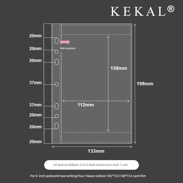A5 6 Delikli Gevşek Yaprak Klasör Yenileme Sayfaları - A5 Dar Versiyon 6 İnç 1 Kafes (10 Sayfa) Tek Taraf 11 İpek