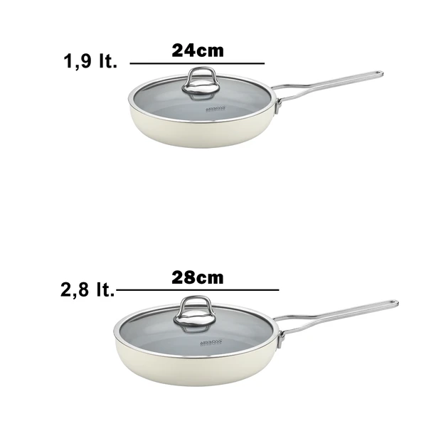 4 Parça Sera Nova Single Yanmaz Yapışmaz Seramik Cam Kapaklı Tava Seti Beyaz - Resim 4