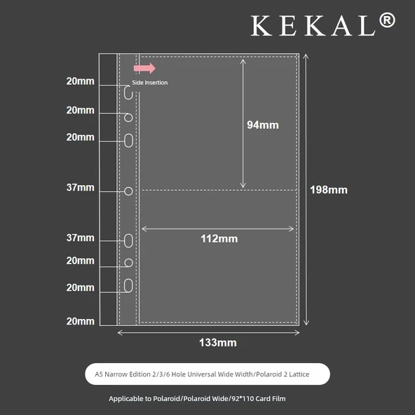 A5 6 Delikli Gevşek Yaprak Klasör Yenileme Sayfaları - A5 Dar Versiyon Geniş 2 Hücre (10 Sayfa) Tek Taraf 11 İpek