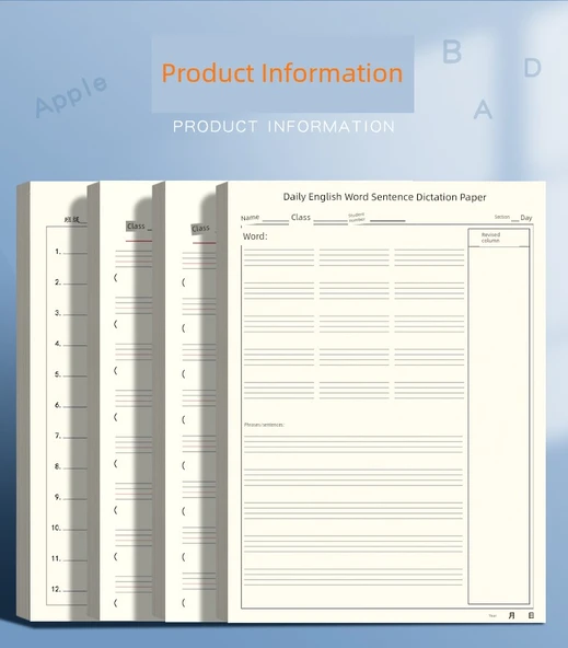 Günlük Kelime Cümle Dikte Kağıdı - 5 Adet A4 Şeffaf Pad ile - 10