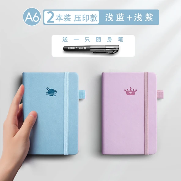 A6 Mini İngilizce Defter - Açık Mavi, Açık Mor [2 Paket] - Cep Kalemli