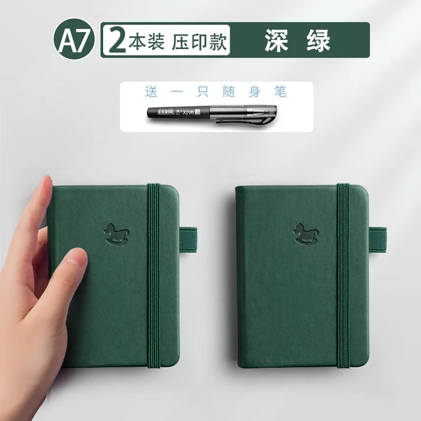 A7 Mini İngilizce Defter - Koyu Yeşil [2 Paket] - Cep Kalemli