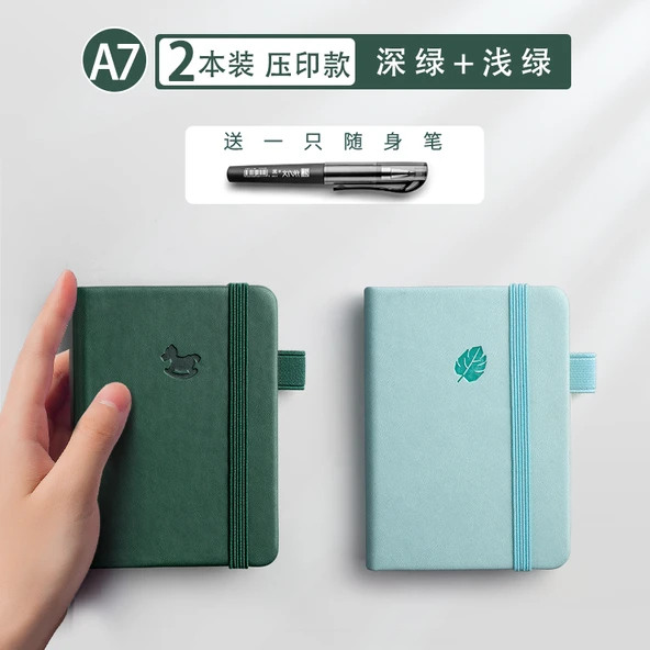 A7 Mini İngilizce Defter - Koyu Yeşil, Açık Yeşil [2 Paket] - Cep Kalemli
