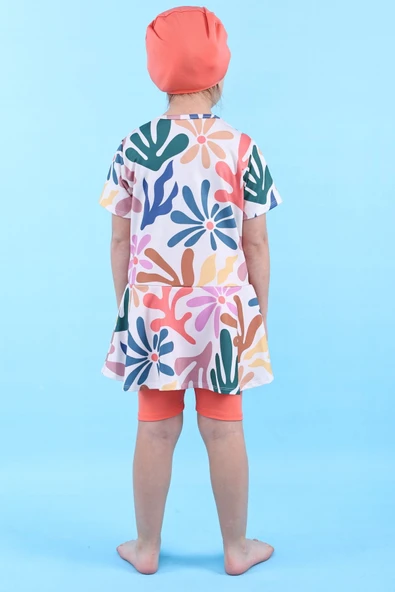 Kalp Desenli Turuncu Kız Çocuk Boneli Mayo Takımı - Resim 7