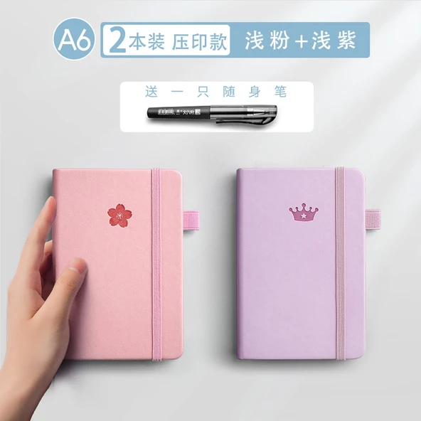 A6 Mini İngilizce Defter - Açık Pudra, Açık Mor [2 Paket] - Cep Kalemli