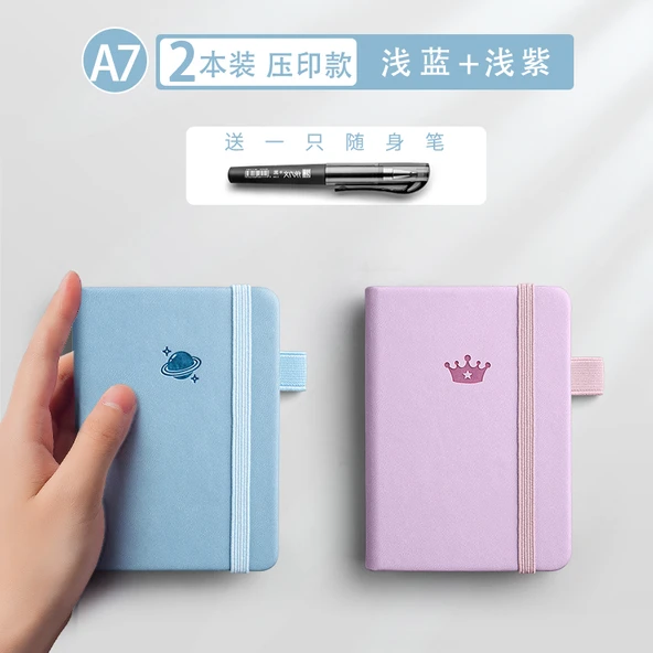 A7 Mini İngilizce Defter - Açık Mavi, Açık Mor [2 Paket] - Cep Kalemli