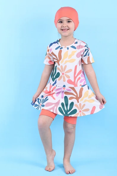 Kalp Desenli Turuncu Kız Çocuk Boneli Mayo Takımı - Resim 6