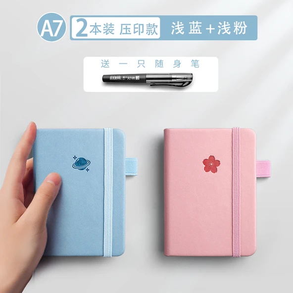A7 Mini İngilizce Defter - Açık Mavi, Açık Pudra [2 Paket] - Cep Kalemli