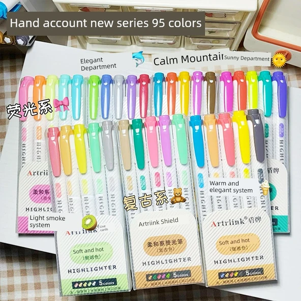 Çift Uçlu Flüoresan Marker Kalemi - 35 Renk Seti 5 Parça 7 Set