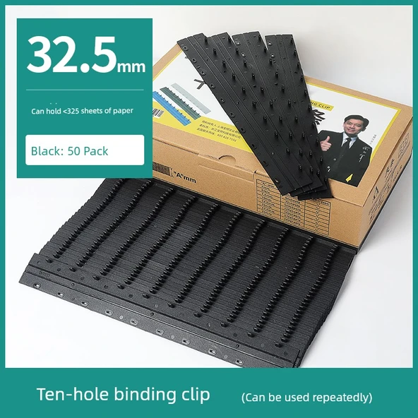 A4 Bağlama Klipsi - 32.5mm Siyah 50 Adet - 325 Sayfa Kapasitesi