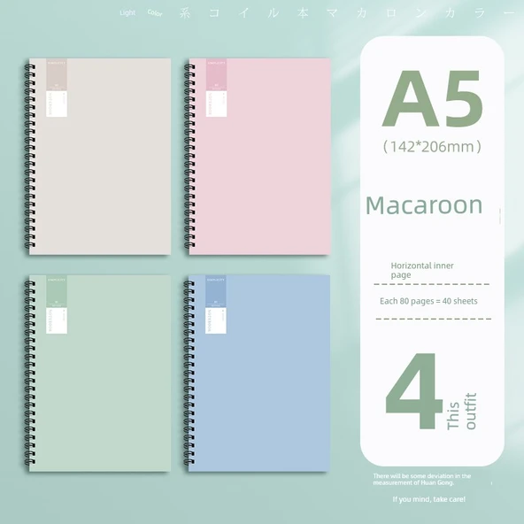 A5 B5 Spiral Defter - Açık Renk - A5-4 - 80 Sayfa