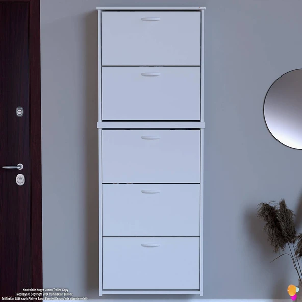 Modilayn VERVE Asma Antre 72 x194x26 cm’ lik 5 Düşer Kapak 10 Göz Bölmeli Ayakkabılık - 4