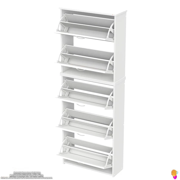 Modilayn VERVE Asma Antre 72 x194x26 cm’ lik 5 Düşer Kapak 10 Göz Bölmeli Ayakkabılık - 8
