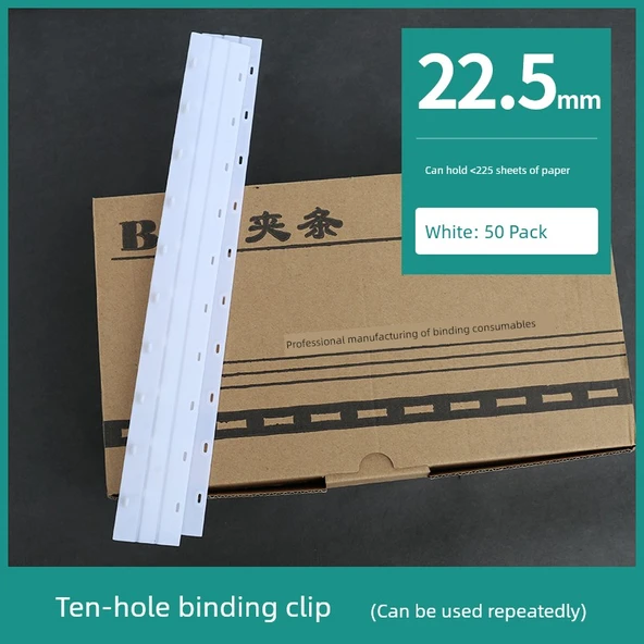 A4 Bağlama Klipsi - 22.5mm Beyaz 50 Adet - 225 Sayfa Kapasitesi