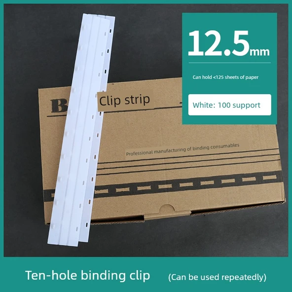 A4 Bağlama Klipsi - 12.5mm Beyaz 100 Adet - 125 Sayfa Kapasitesi