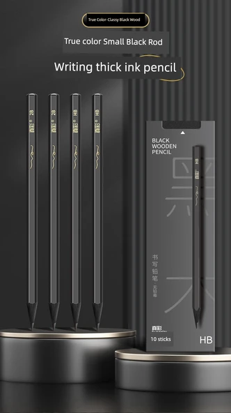 Siyah Ahşap Kurşun Kalem HB - Günlük Set 30 (Kalemtraş + 2B Silgi) - Resim 6