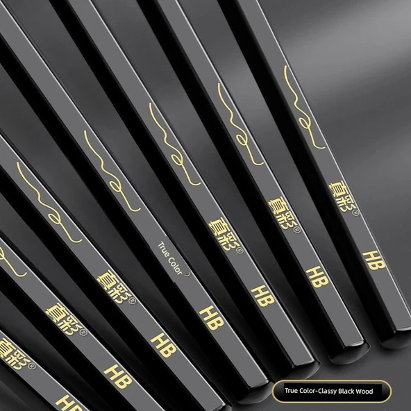 Siyah Ahşap Kurşun Kalem HB - Günlük Set 30 (Kalemtraş + 2B Silgi) - Resim 3